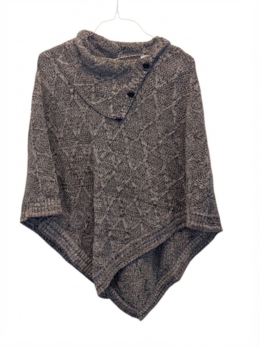Eight Eight Eight M Gray 100% Cotton Cable Knit Poncho Cape Cowl Neck Boho Chic